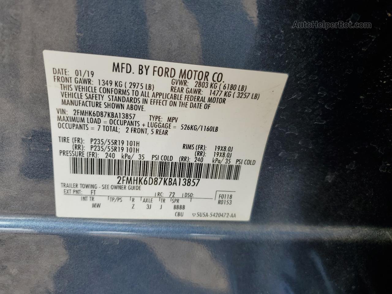 2019 Ford Flex Limited Синий vin: 2FMHK6D87KBA13857