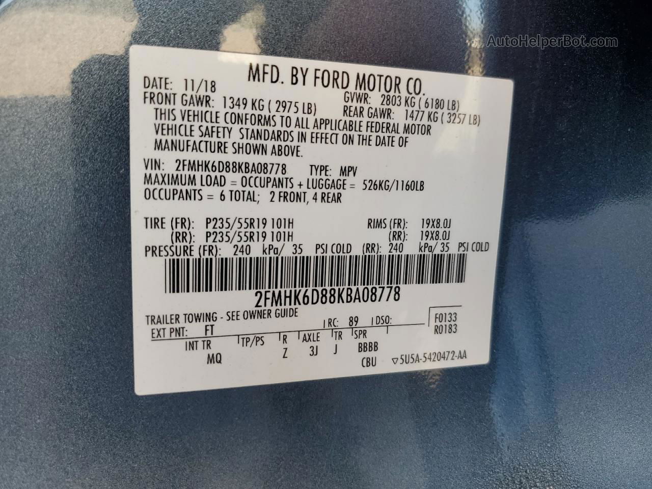 2019 Ford Flex Limited Blue vin: 2FMHK6D88KBA08778