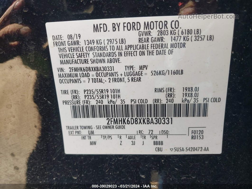 2019 Ford Flex Limited Черный vin: 2FMHK6D8XKBA30331