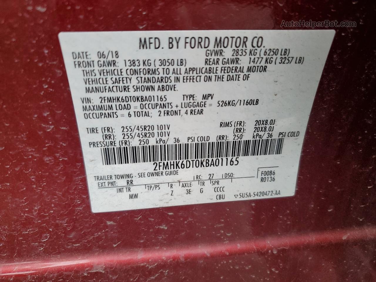 2019 Ford Flex Limited Красный vin: 2FMHK6DT0KBA01165