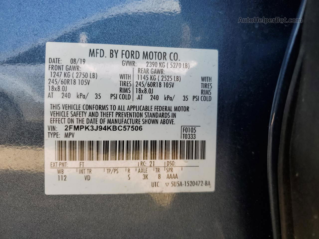 2019 Ford Edge Sel Blue vin: 2FMPK3J94KBC57506