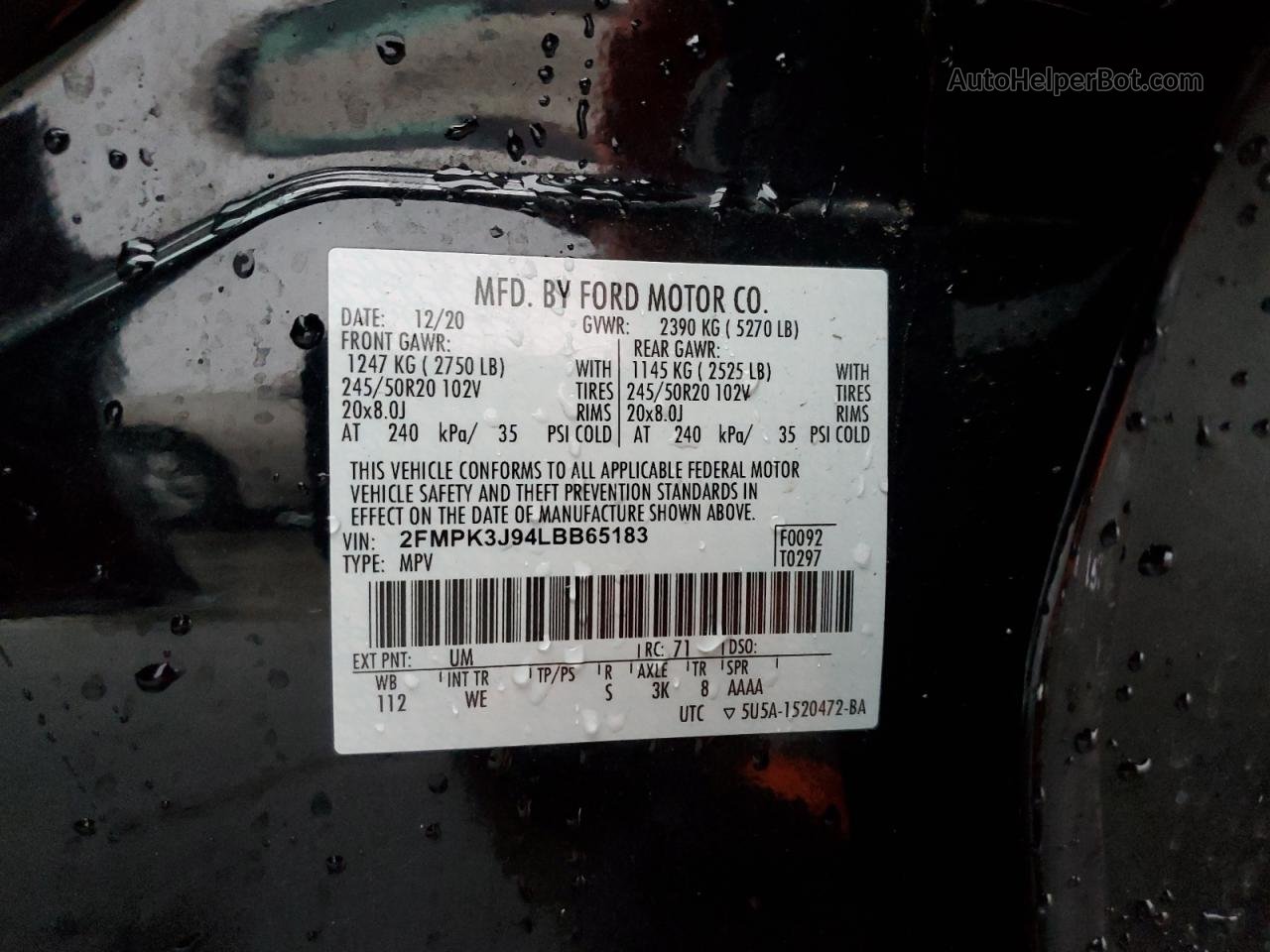 2020 Ford Edge Sel Black vin: 2FMPK3J94LBB65183