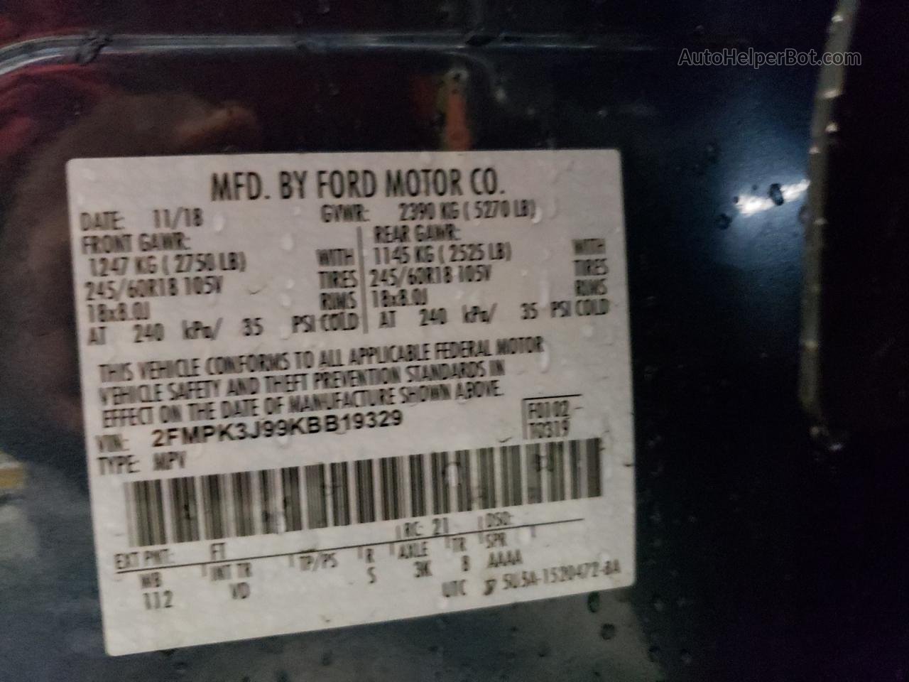 2019 Ford Edge Sel Синий vin: 2FMPK3J99KBB19329