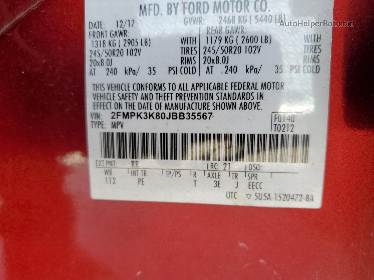 2018 Ford Edge Titanium Red vin: 2FMPK3K80JBB35567