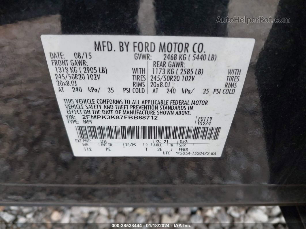 2015 Ford Edge Titanium Black vin: 2FMPK3K87FBB88712