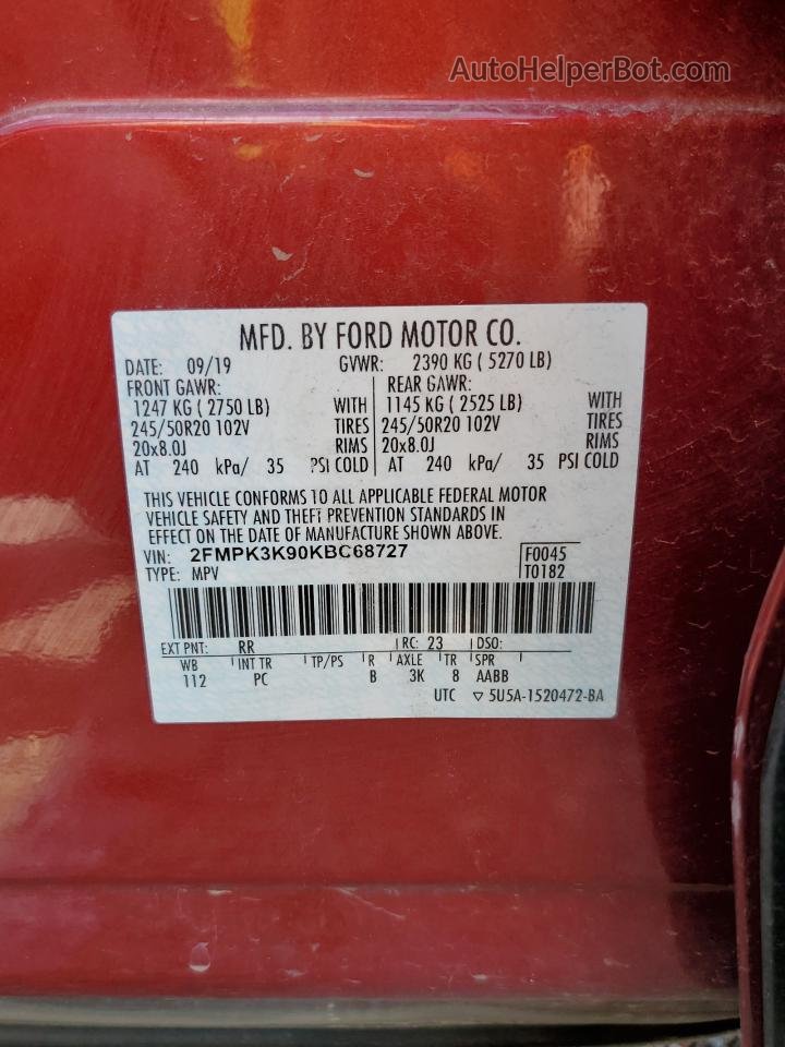 2019 Ford Edge Titanium Red vin: 2FMPK3K90KBC68727