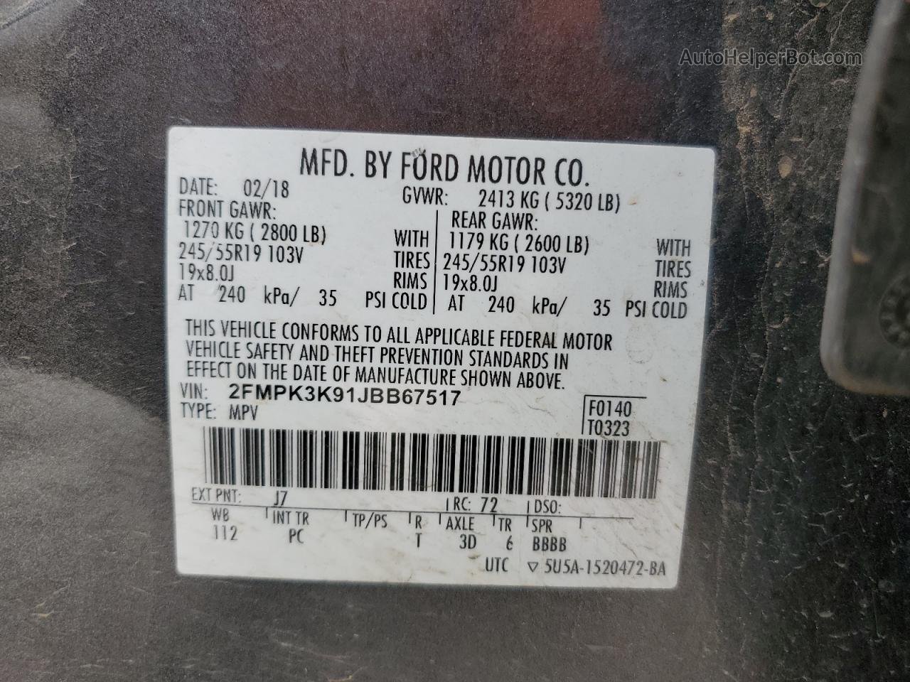 2018 Ford Edge Titanium Gray vin: 2FMPK3K91JBB67517