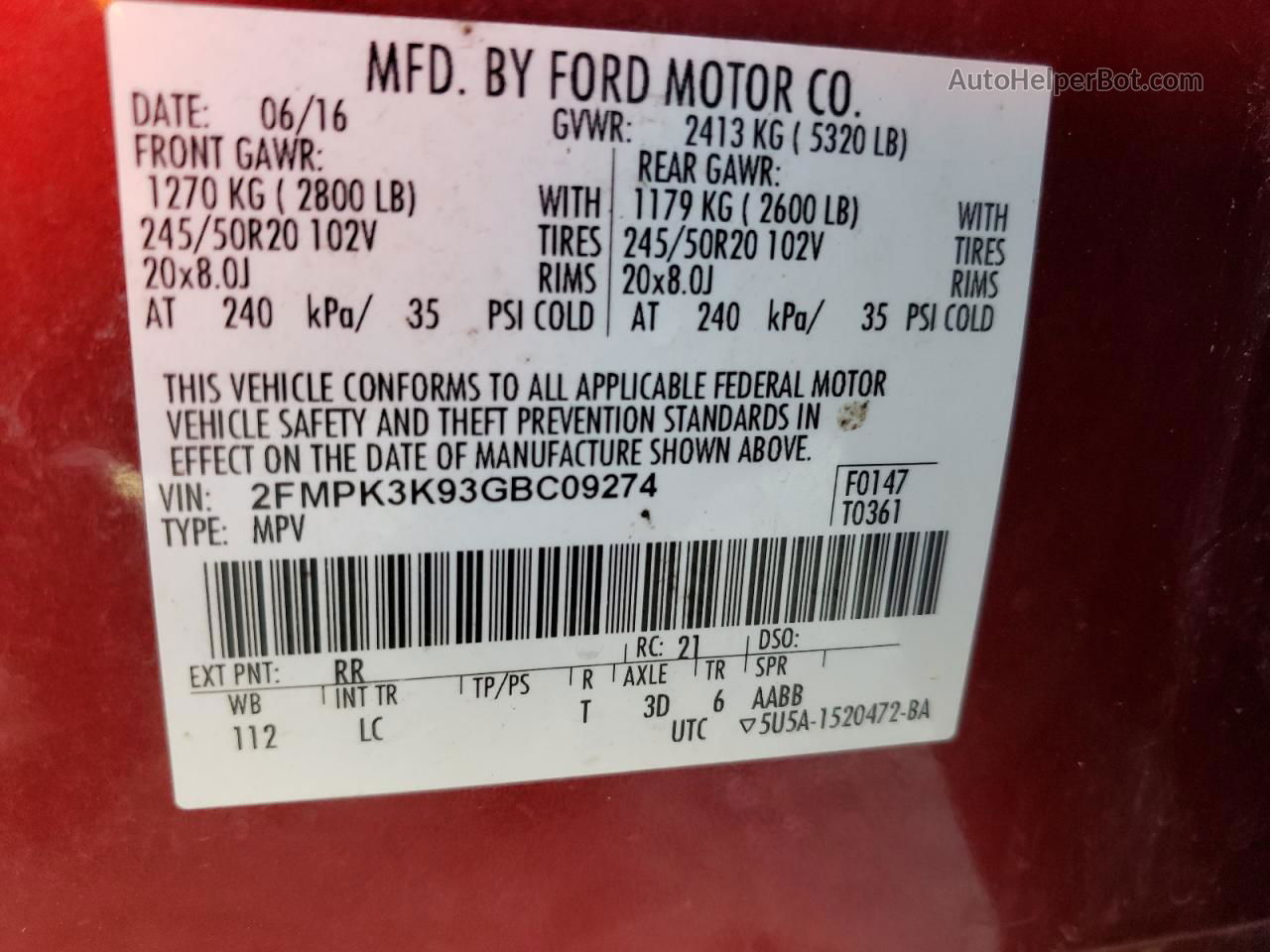2016 Ford Edge Titanium Maroon vin: 2FMPK3K93GBC09274
