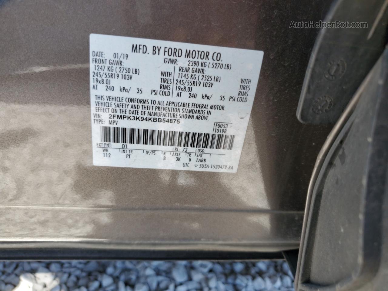 2019 Ford Edge Titanium Серый vin: 2FMPK3K94KBB54875