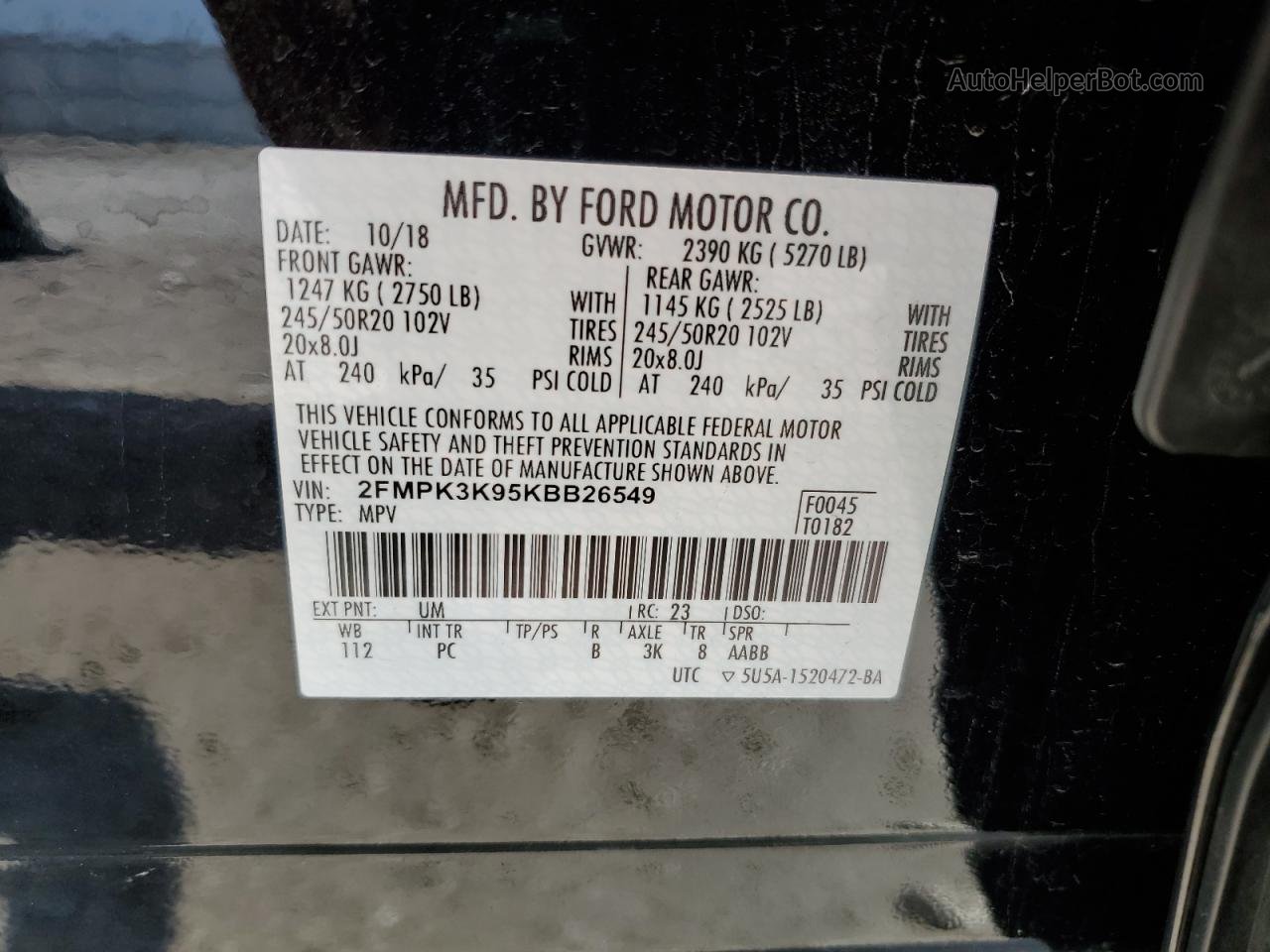 2019 Ford Edge Titanium Черный vin: 2FMPK3K95KBB26549