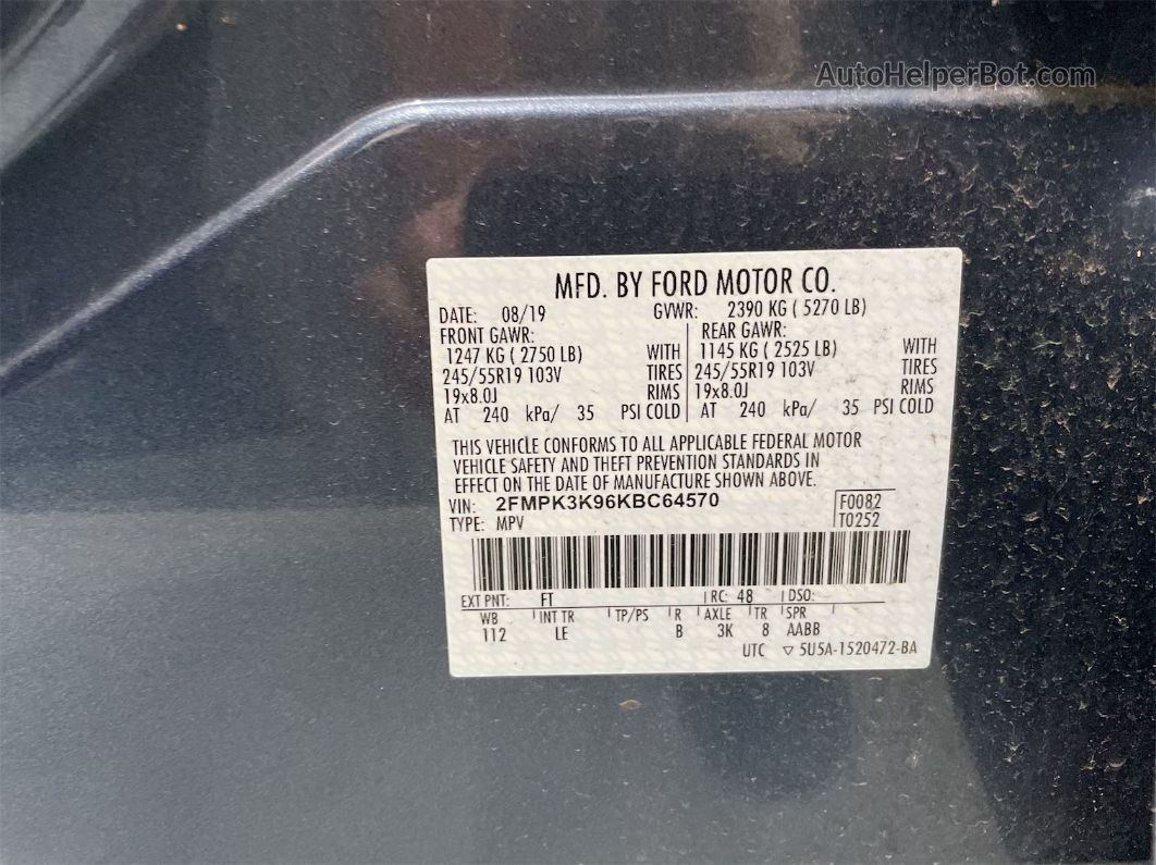 2019 Ford Edge Titanium Неизвестно vin: 2FMPK3K96KBC64570