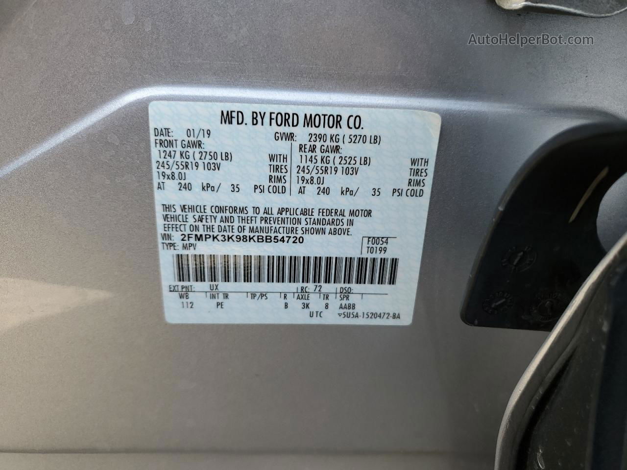 2019 Ford Edge Titanium Silver vin: 2FMPK3K98KBB54720