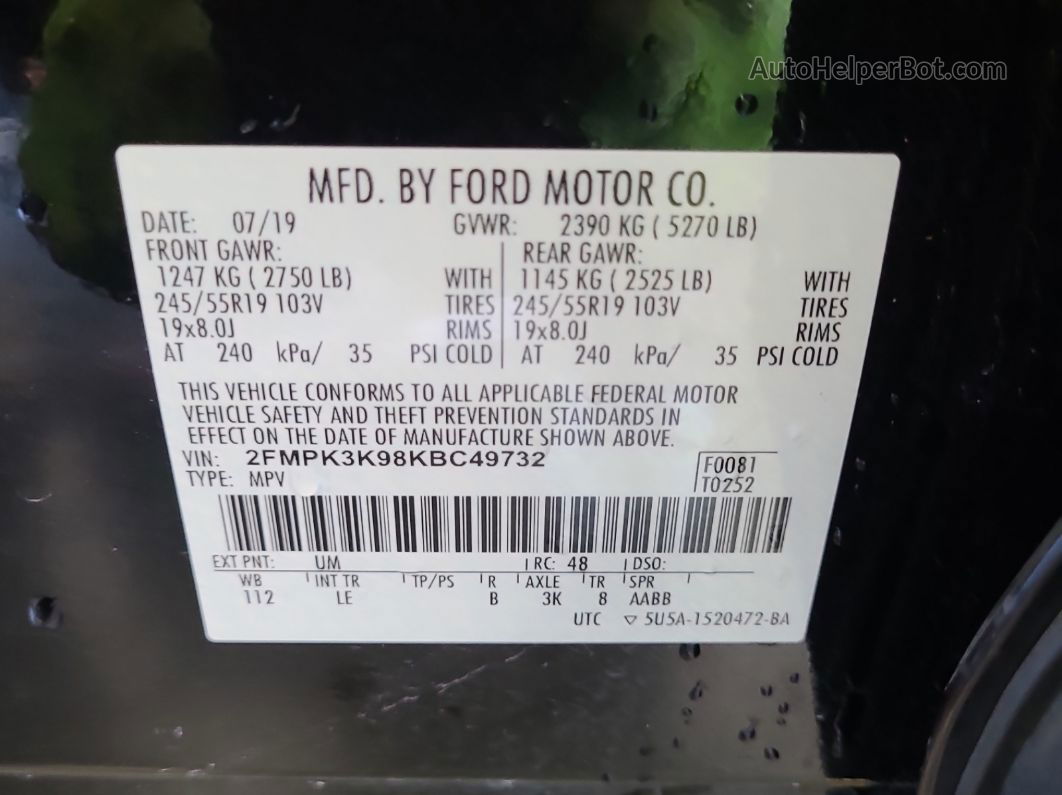 2019 Ford Edge Titanium vin: 2FMPK3K98KBC49732