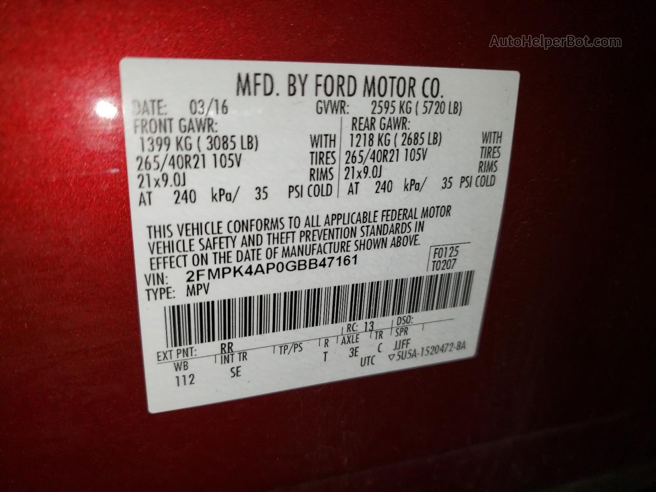 2016 Ford Edge Sport Maroon vin: 2FMPK4AP0GBB47161