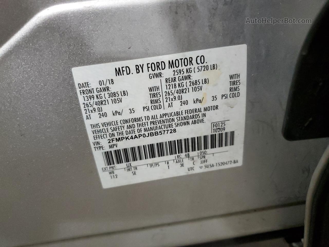 2018 Ford Edge Sport Silver vin: 2FMPK4AP0JBB57728