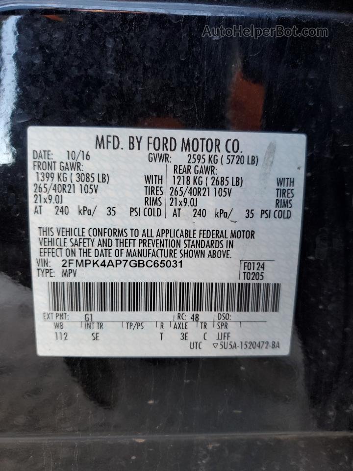 2016 Ford Edge Sport Black vin: 2FMPK4AP7GBC65031