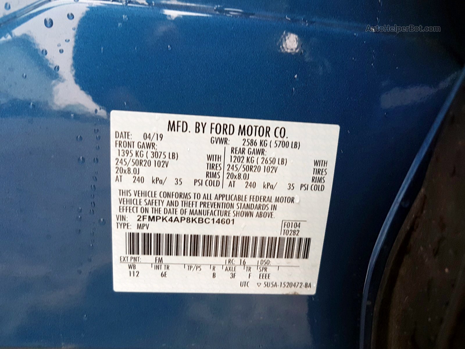 2019 Ford Edge St vin: 2FMPK4AP8KBC14601