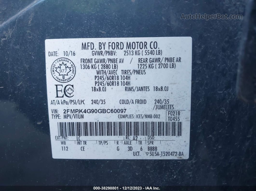 2016 Ford Edge Se Dark Blue vin: 2FMPK4G90GBC60097