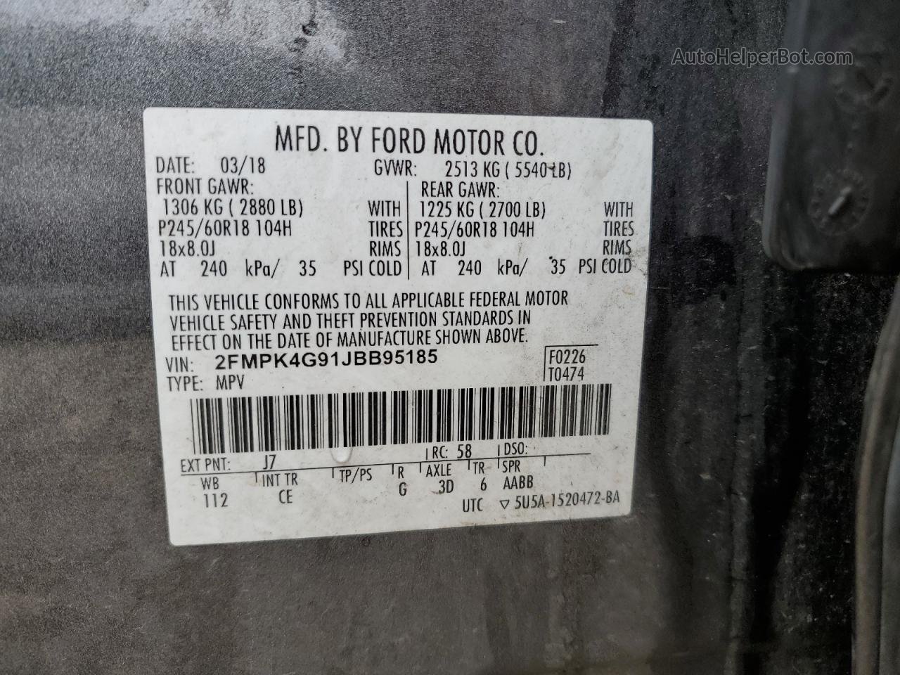 2018 Ford Edge Se Charcoal vin: 2FMPK4G91JBB95185