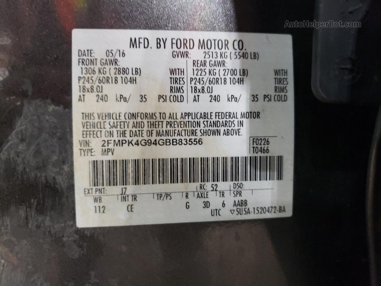 2016 Ford Edge Se Серый vin: 2FMPK4G94GBB83556