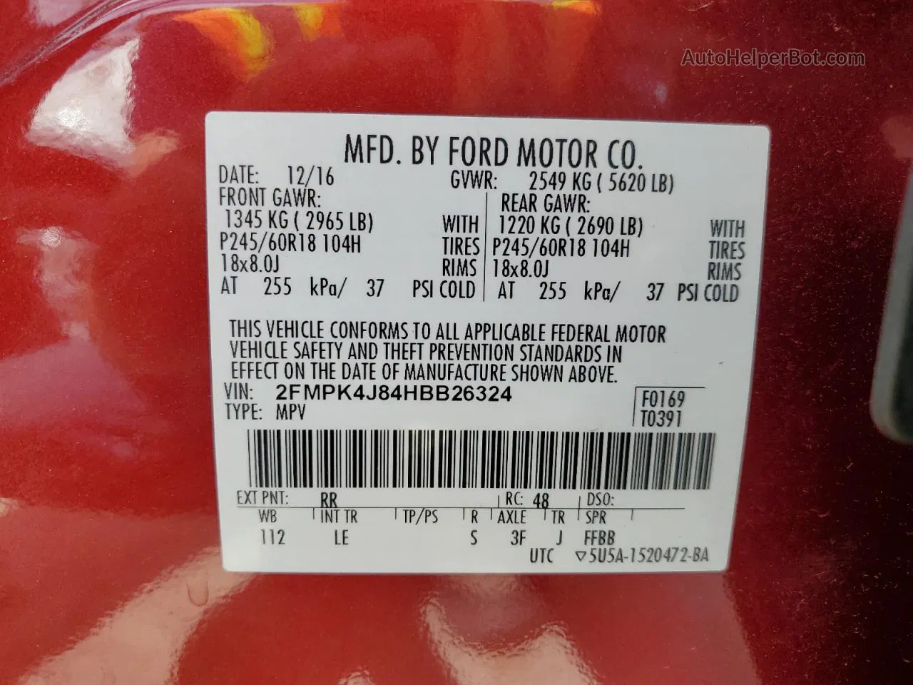 2017 Ford Edge Sel Red vin: 2FMPK4J84HBB26324