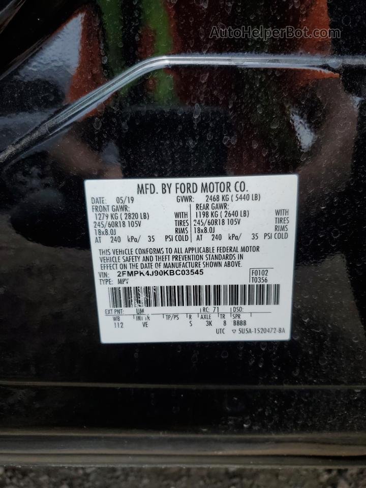2019 Ford Edge Sel Black vin: 2FMPK4J90KBC03545