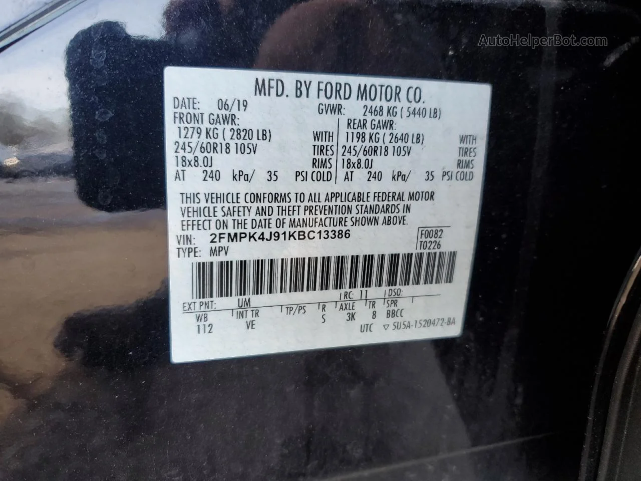 2019 Ford Edge Sel Black vin: 2FMPK4J91KBC13386