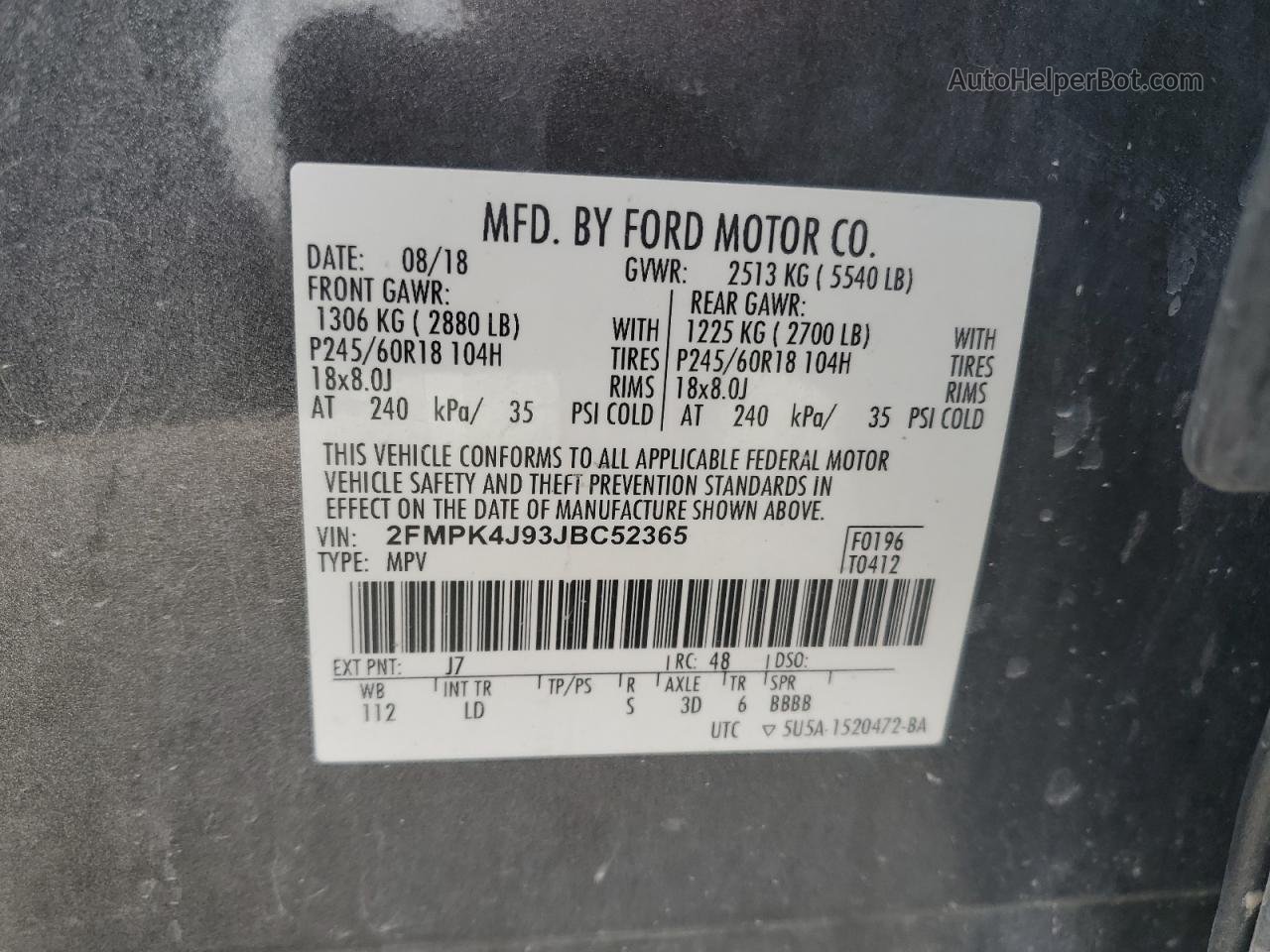 2018 Ford Edge Sel Gray vin: 2FMPK4J93JBC52365