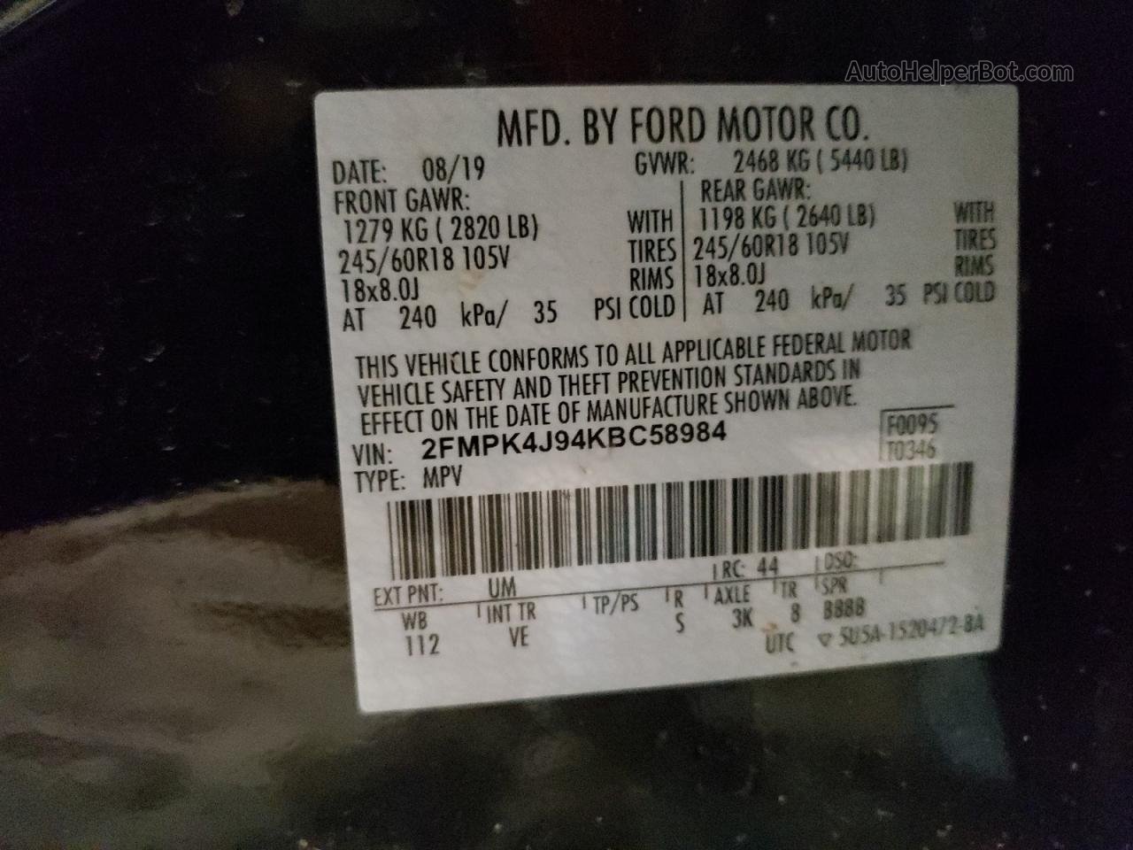 2019 Ford Edge Sel Black vin: 2FMPK4J94KBC58984