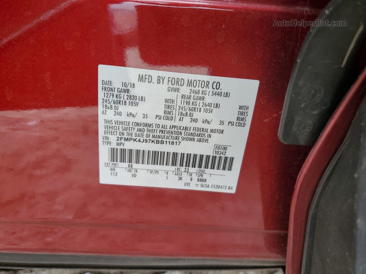 2019 Ford Edge Sel Red vin: 2FMPK4J97KBB11817