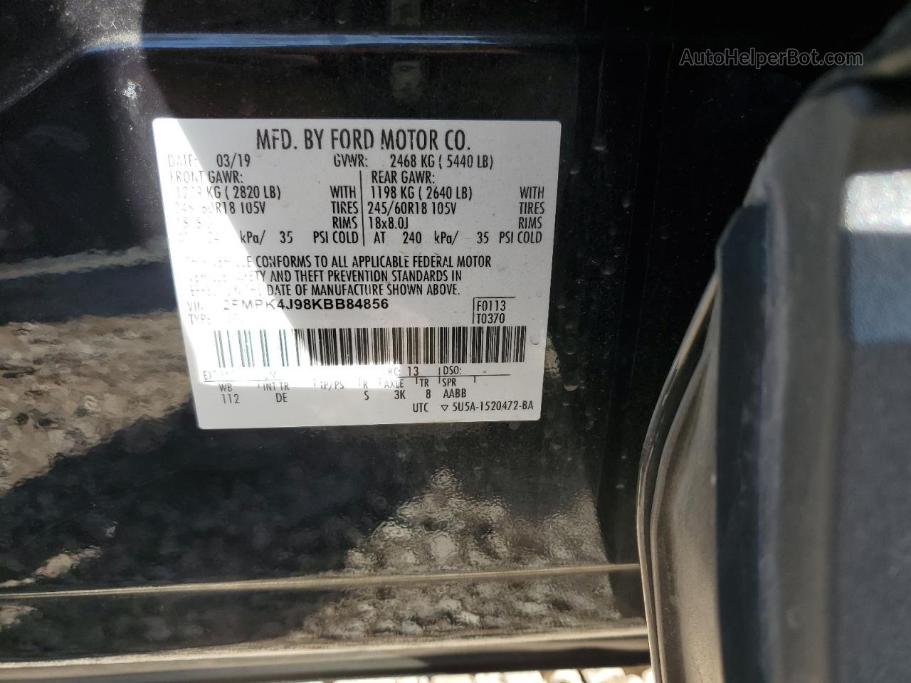 2019 Ford Edge Sel Black vin: 2FMPK4J98KBB84856