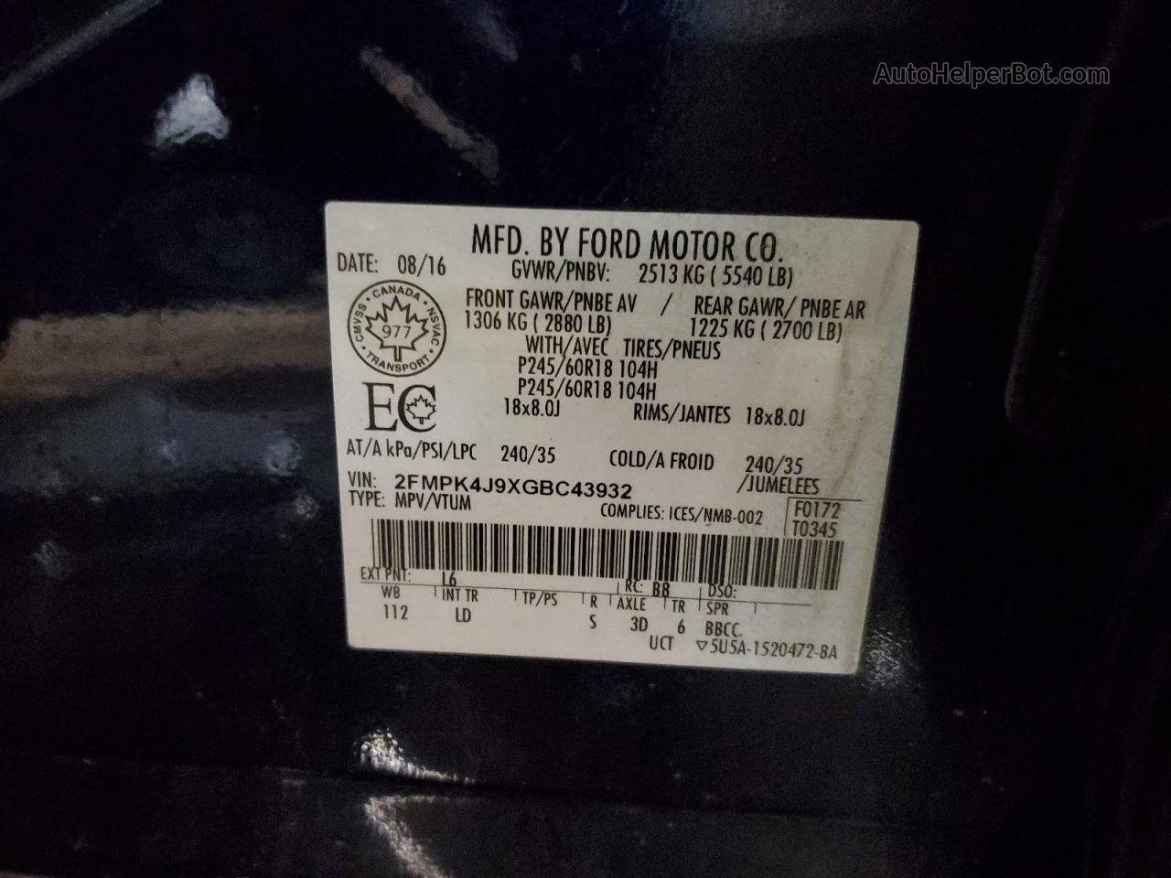 2016 Ford Edge Sel Blue vin: 2FMPK4J9XGBC43932