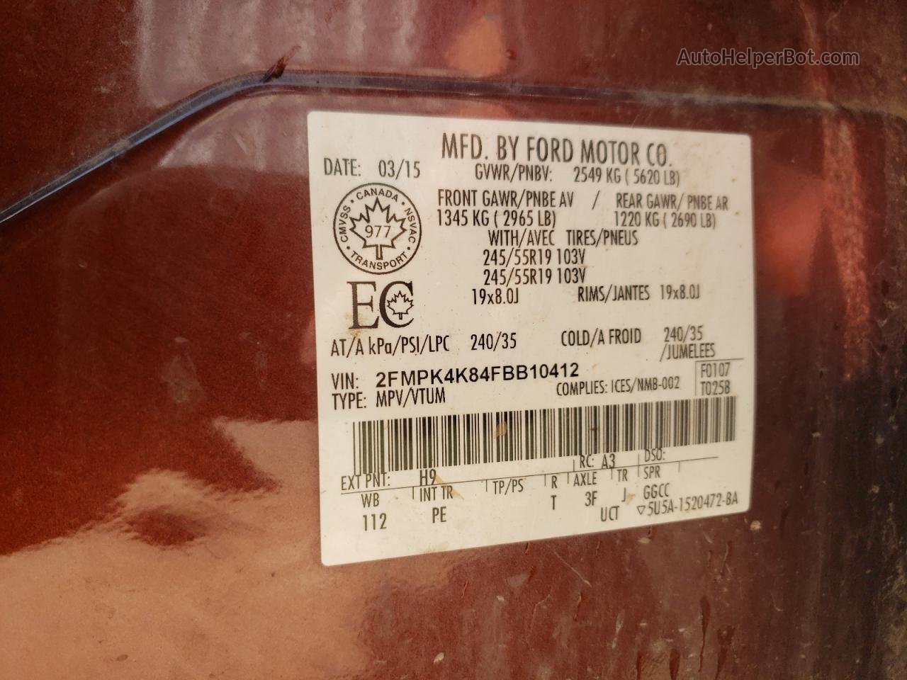 2015 Ford Edge Titanium Brown vin: 2FMPK4K84FBB10412