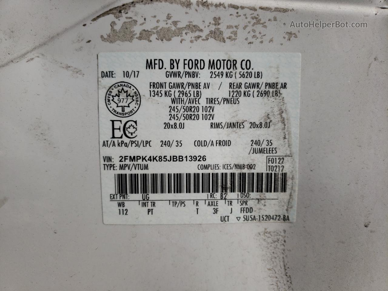 2018 Ford Edge Titanium White vin: 2FMPK4K85JBB13926