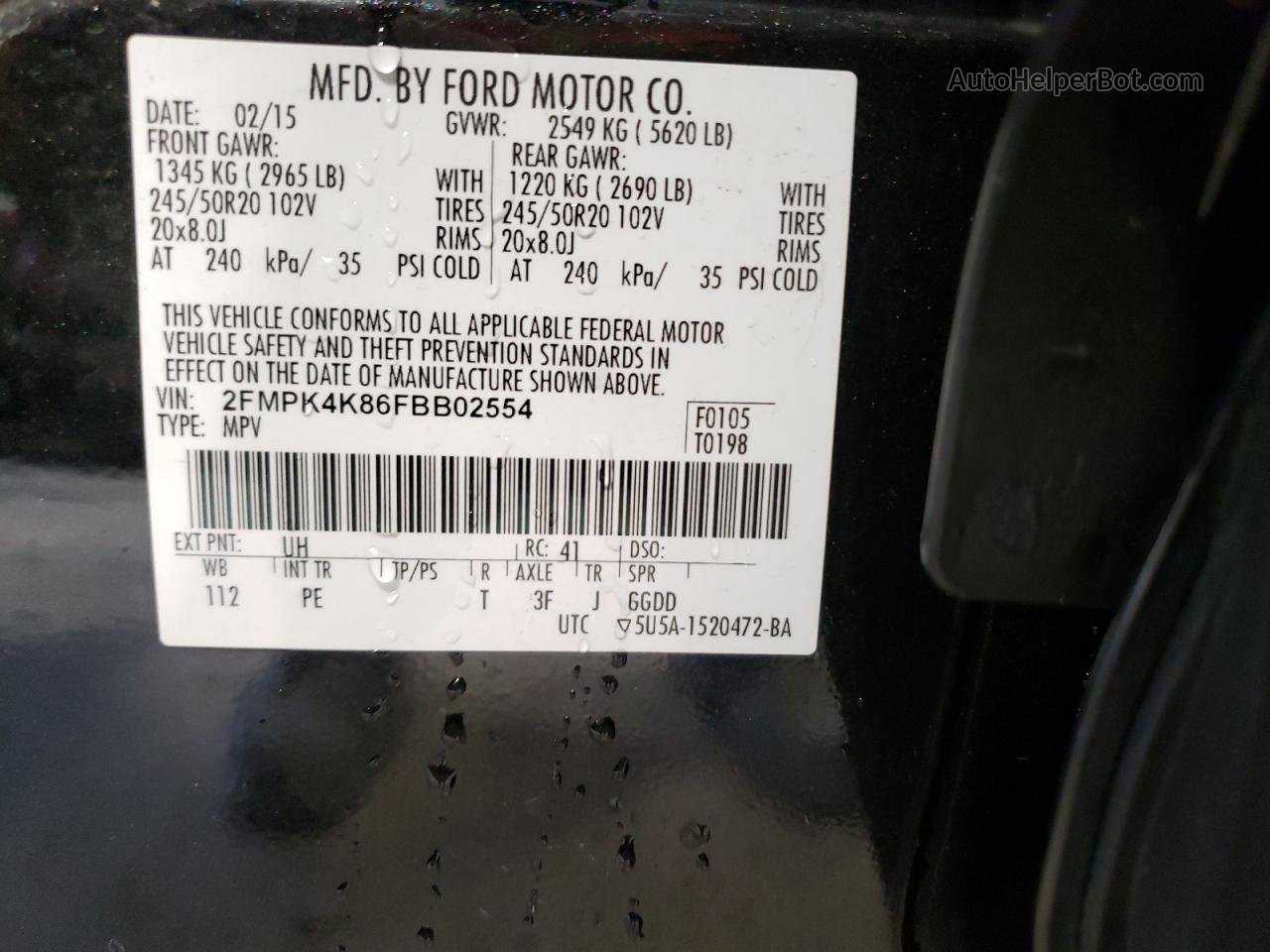 2015 Ford Edge Titanium Black vin: 2FMPK4K86FBB02554