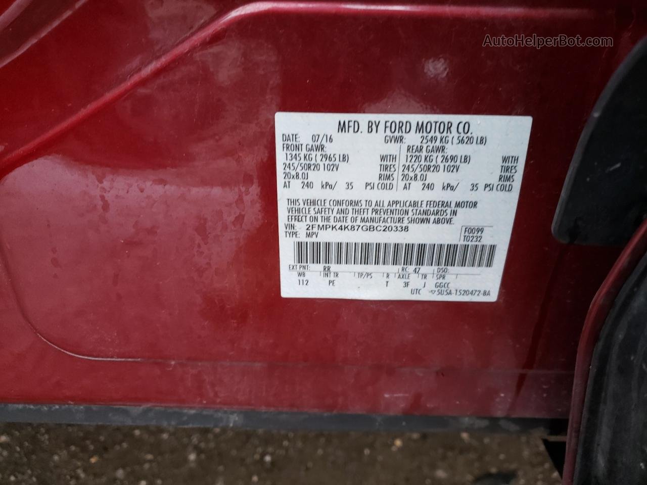 2016 Ford Edge Titanium Red vin: 2FMPK4K87GBC20338