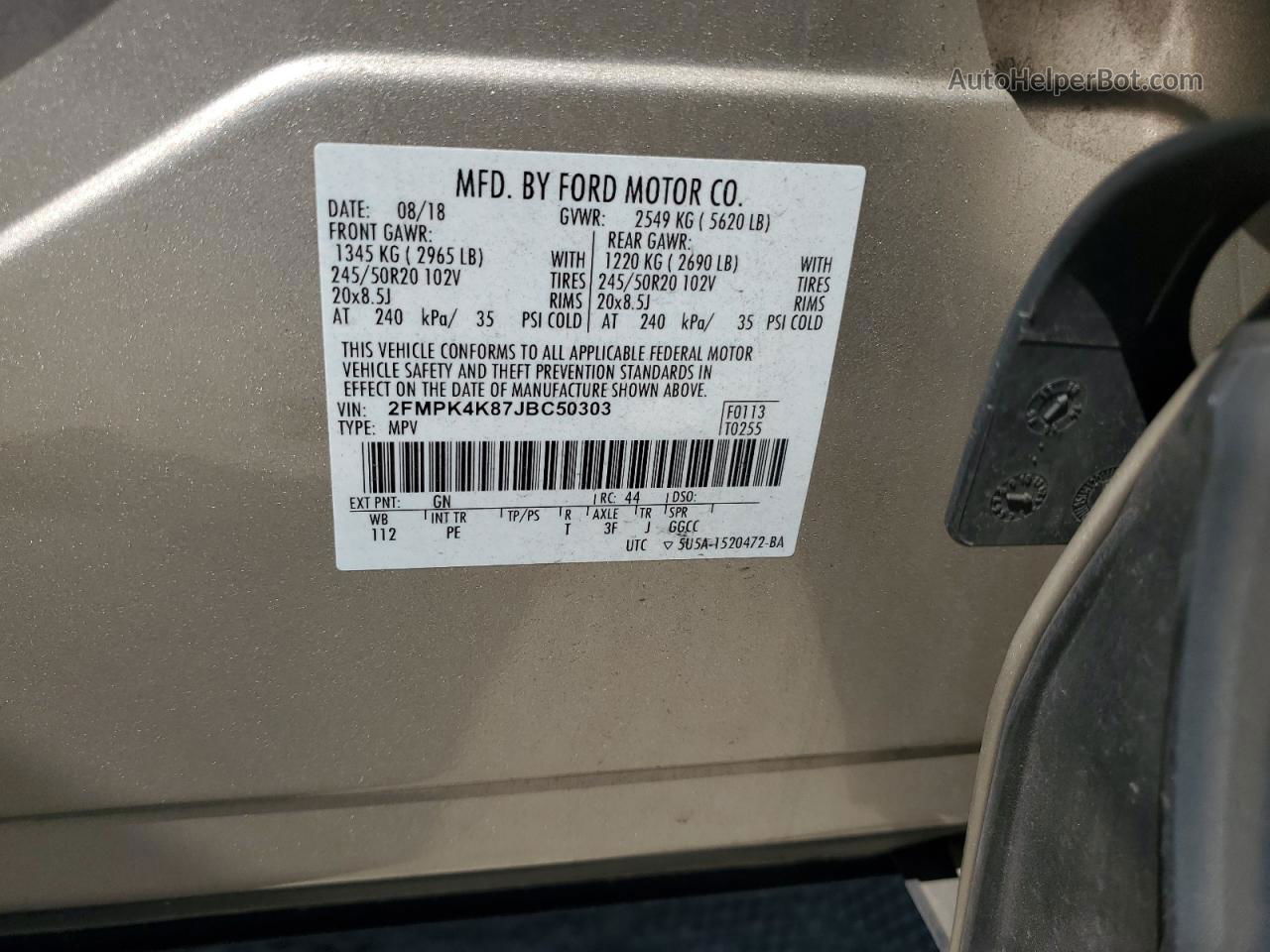 2018 Ford Edge Titanium Beige vin: 2FMPK4K87JBC50303