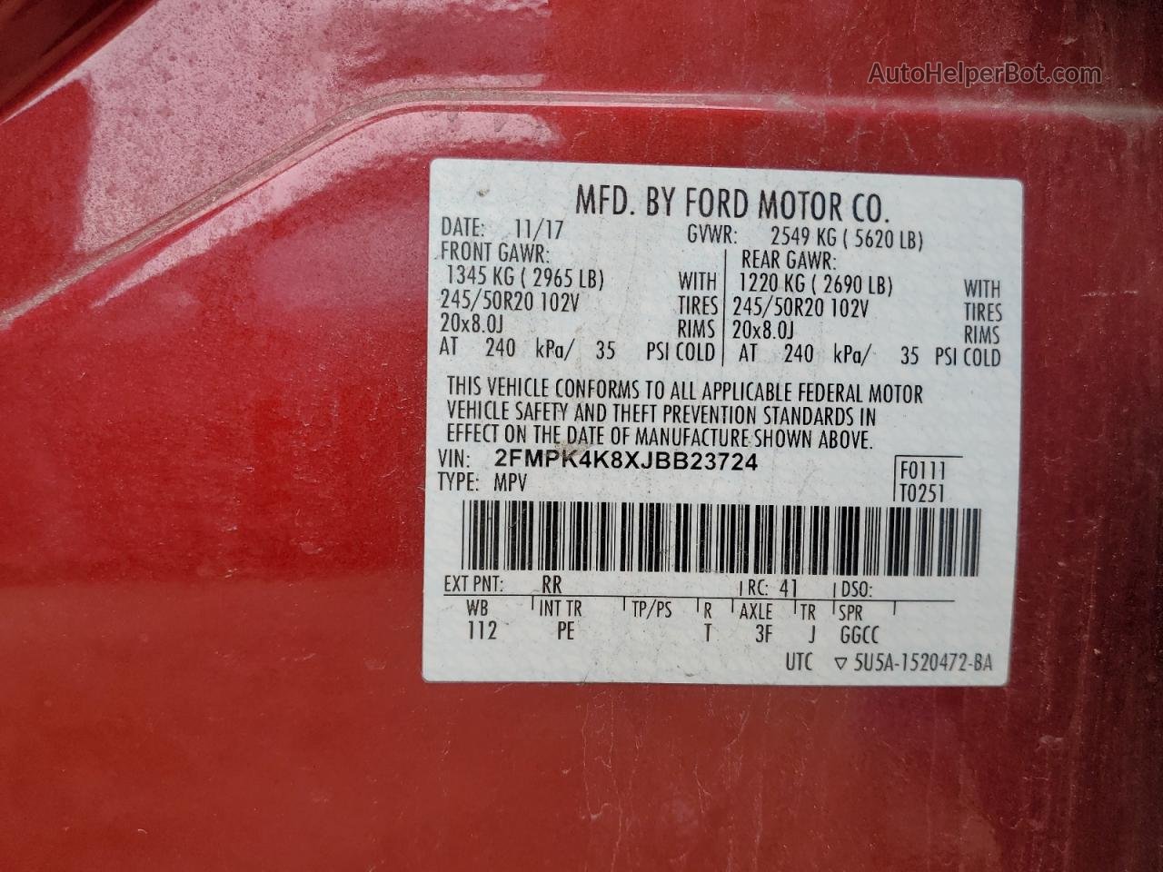 2018 Ford Edge Titanium Red vin: 2FMPK4K8XJBB23724
