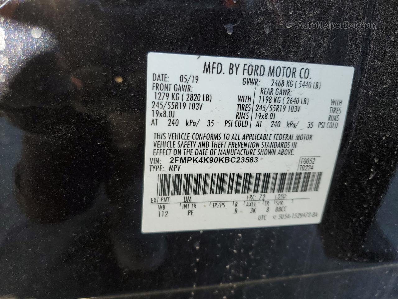 2019 Ford Edge Titanium Black vin: 2FMPK4K90KBC23583