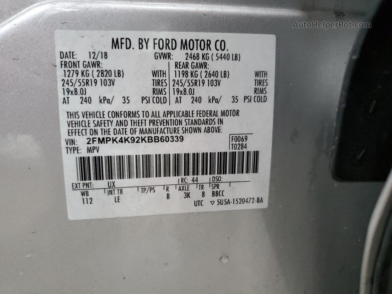 2019 Ford Edge Titanium Silver vin: 2FMPK4K92KBB60339