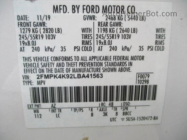 2020 Ford Edge Titanium White vin: 2FMPK4K92LBA41563