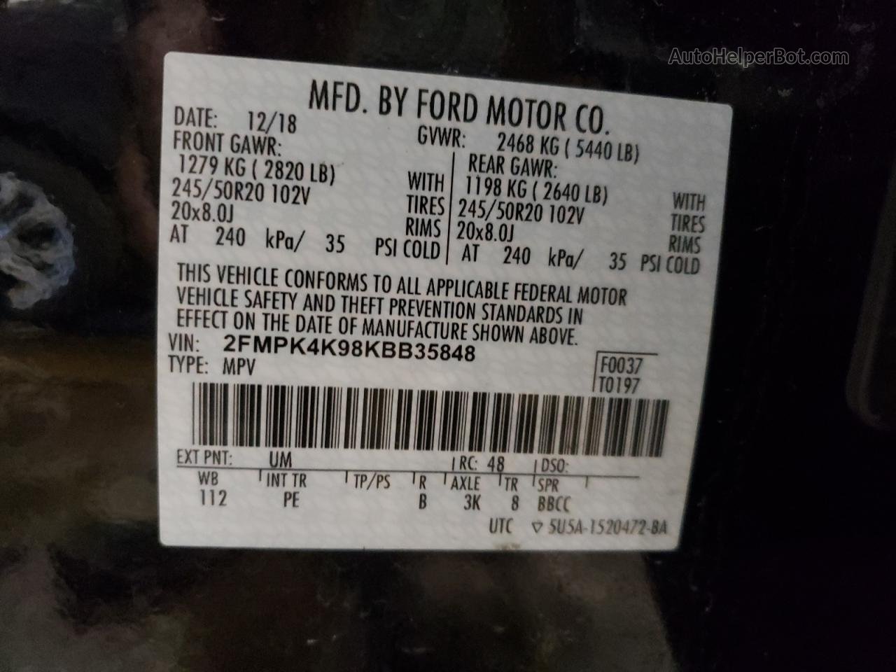 2019 Ford Edge Titanium Black vin: 2FMPK4K98KBB35848
