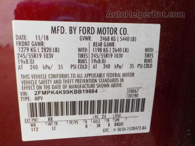 2019 Ford Edge Titanium Красный vin: 2FMPK4K99KBB19884