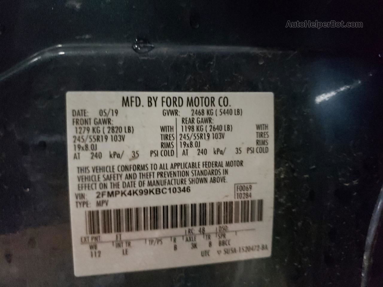 2019 Ford Edge Titanium Blue vin: 2FMPK4K99KBC10346