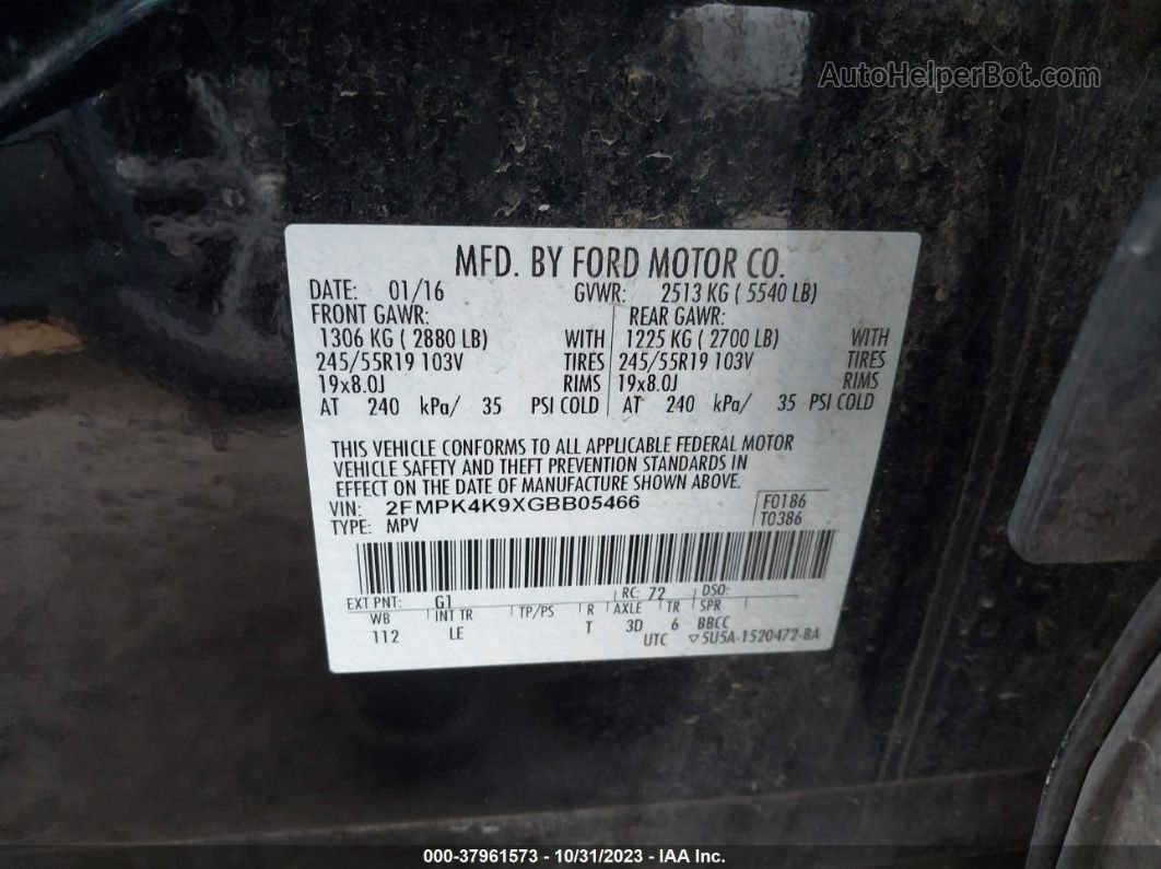 2016 Ford Edge Titanium Черный vin: 2FMPK4K9XGBB05466