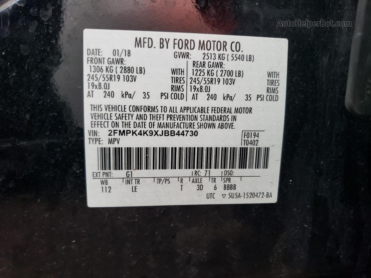 2018 Ford Edge Titanium Black vin: 2FMPK4K9XJBB44730