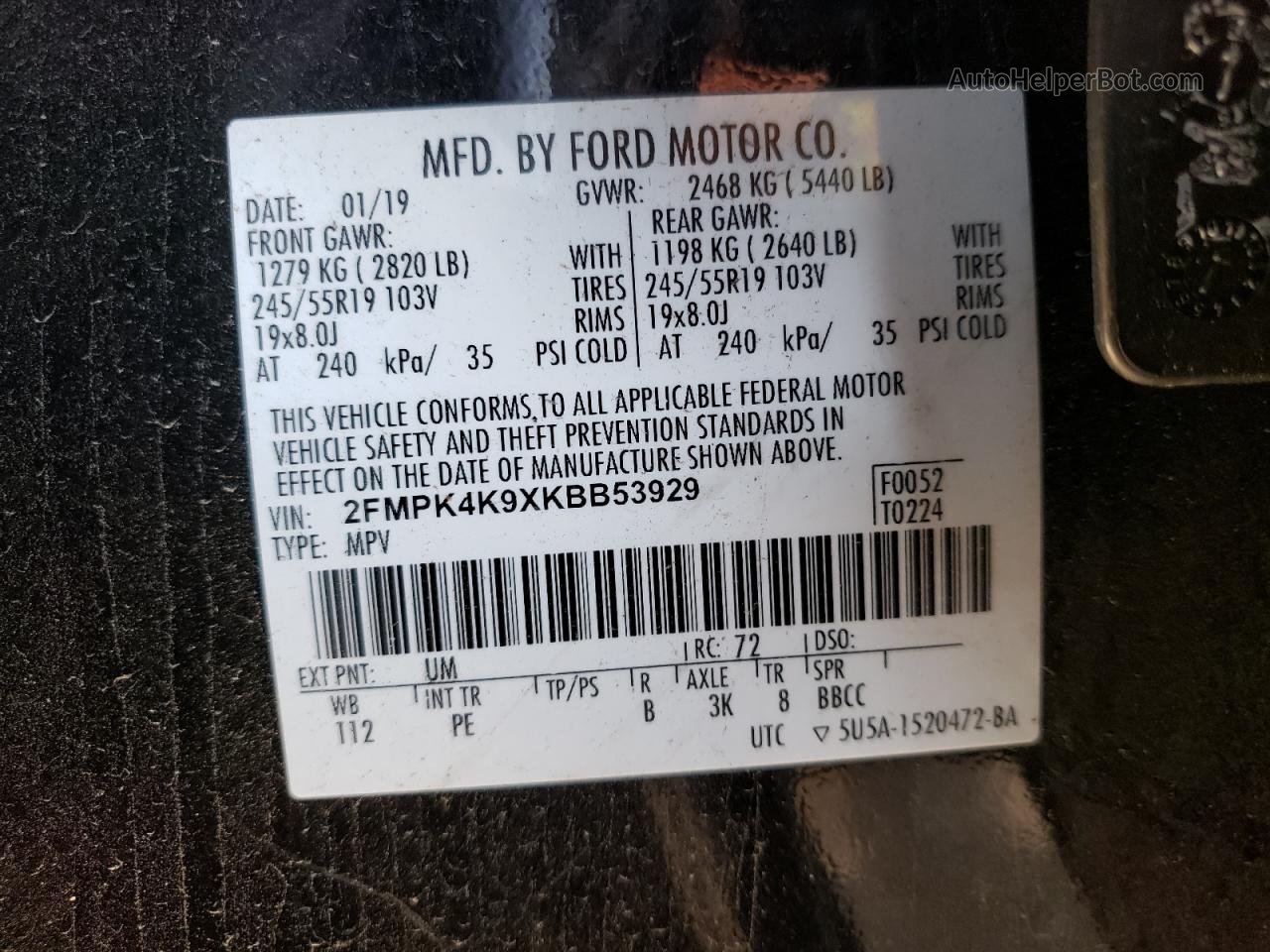 2019 Ford Edge Titanium Черный vin: 2FMPK4K9XKBB53929