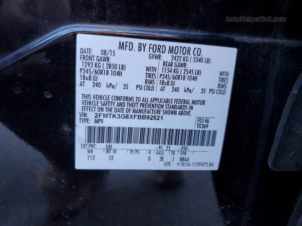 2015 Ford Edge Se Black vin: 2FMTK3G8XFBB92521