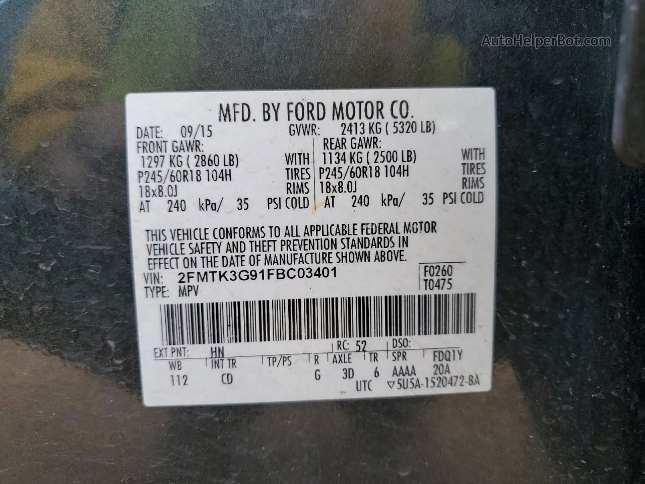 2015 Ford Edge Se Зеленый vin: 2FMTK3G91FBC03401