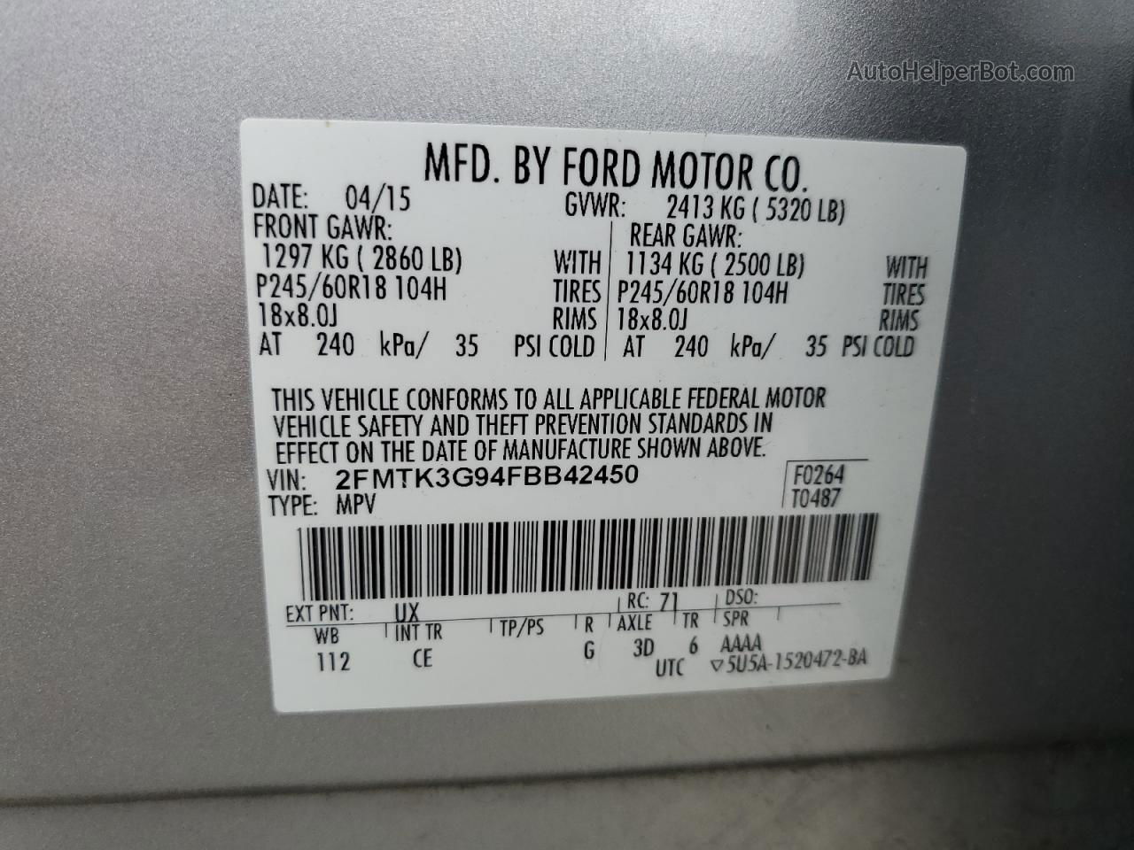 2015 Ford Edge Se Silver vin: 2FMTK3G94FBB42450